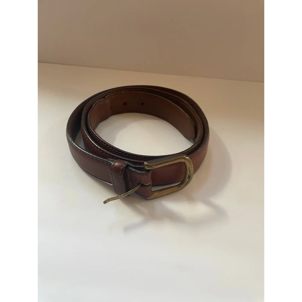 Men's LL Bean Brown Full Grain Leather Brass Buckle Belt USA Made Size 42